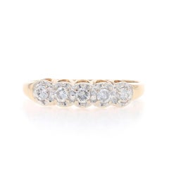 Yellow Gold Diamond Vintage Wedding Band - 14k Round .20ctw Five-Stone Ring
