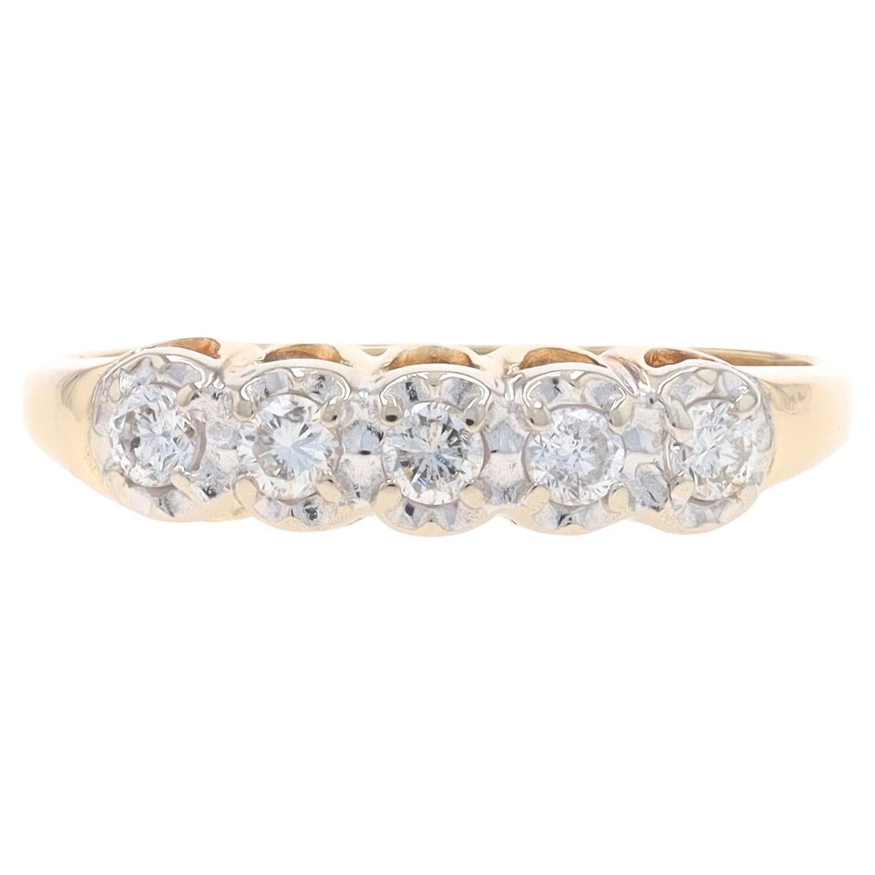 Gelbgold Diamant Vintage Ehering - 14k Runder .20ctw Fünf-Stein-Ring
