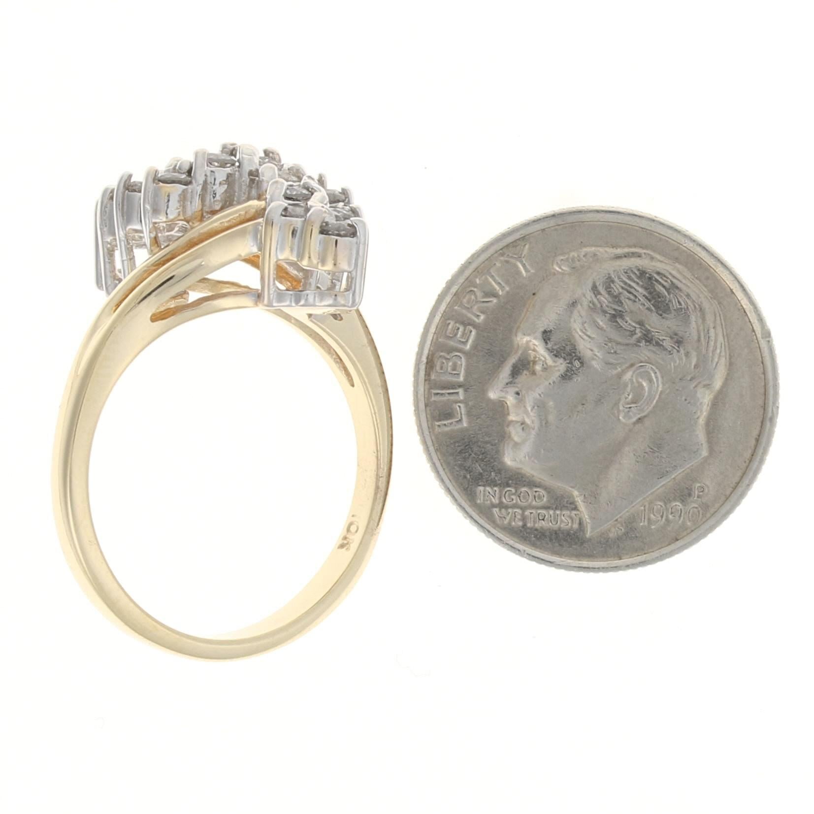 Gelbgold Diamant-Wasserfall-Bypass-Ring, 10k Rundbrillantschliff 0,50ctw Damen