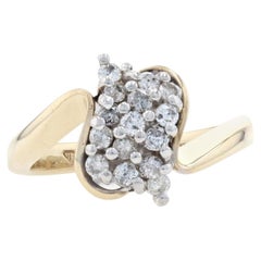 Yellow Gold Diamond Waterfall Cluster Bypass Ring, 10k Round Brilliant .25ctw