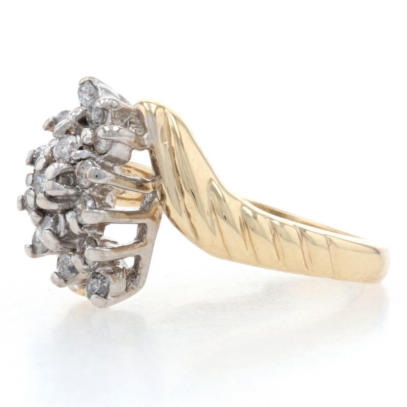 Yellow Gold Diamond Waterfall Cluster Bypass Ring, 10k Round Cut .25ctw Ribbed 3