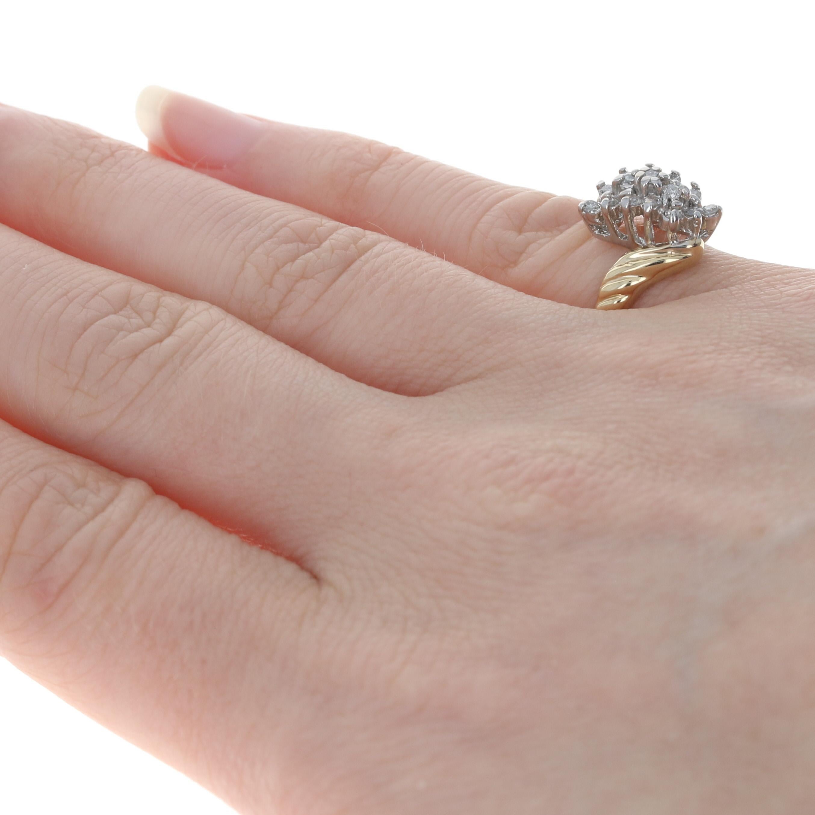 Yellow Gold Diamond Waterfall Cluster Bypass Ring, 10k Round Cut .25ctw Ribbed 4