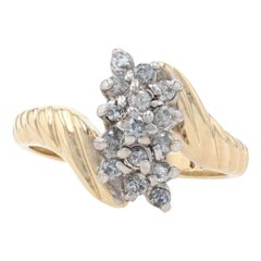 Yellow Gold Diamond Waterfall Cluster Bypass Ring, 10k Round Cut .25ctw Ribbed
