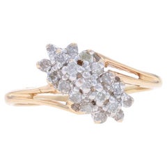 Yellow Gold Diamond Waterfall Cluster Bypass Ring - 10k Single Cut .20ctw