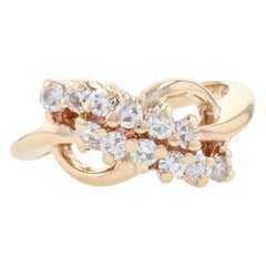 Yellow Gold Diamond Waterfall Cluster Bypass Ring, 14k Round Brilliant .50ctw