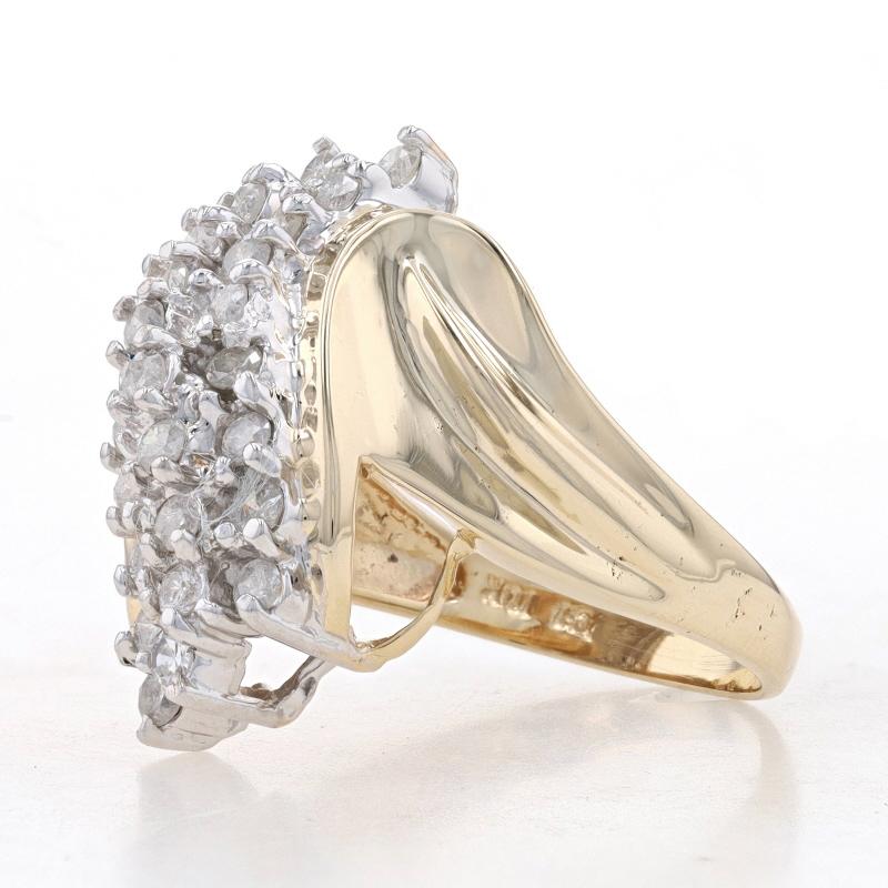 Round Cut Yellow Gold Diamond Waterfall Cluster Cocktail Bypass Ring - 10k Round 1.00ctw For Sale