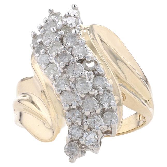 Yellow Gold Diamond Waterfall Cluster Cocktail Bypass Ring - 10k Round 1.00ctw