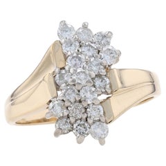 Yellow Gold Diamond Waterfall Cluster Cocktail Bypass Ring 14k Round 1.00ctw