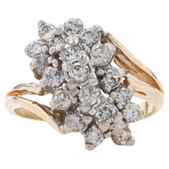 Yellow Gold Diamond Waterfall Cluster Cocktail Bypass Ring - 14k Round 1.00ctw