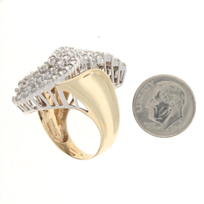 Gelbgold Diamant-Wasserfall-Cluster-Cocktail- Bypass-Ring, 14k rund 3,00ctw Damen