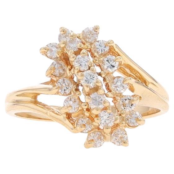 Yellow Gold Diamond Waterfall Cluster Cocktail Bypass Ring - 14k Round .50ctw