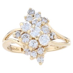 Yellow Gold Diamond Waterfall Cluster Cocktail Bypass Ring - 14k Round .68ctw