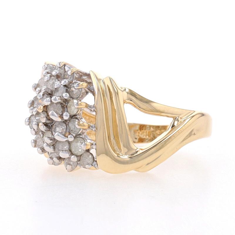 Round Cut Yellow Gold Diamond Waterfall Cluster Cocktail Ring - 14k Round .75ctw Bypass For Sale