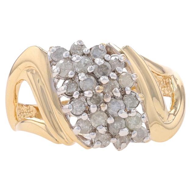 Yellow Gold Diamond Waterfall Cluster Cocktail Ring - 14k Round .75ctw Bypass For Sale