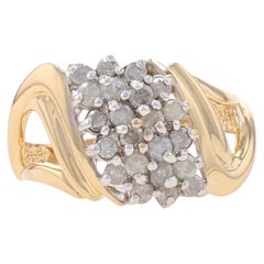 Yellow Gold Diamond Waterfall Cluster Cocktail Ring - 14k Round .75ctw Bypass