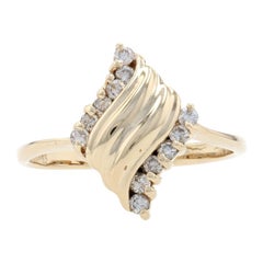 Yellow Gold Diamond Wave Bypass Ring, 14k Round Brilliant Cut .24ctw Ribbed