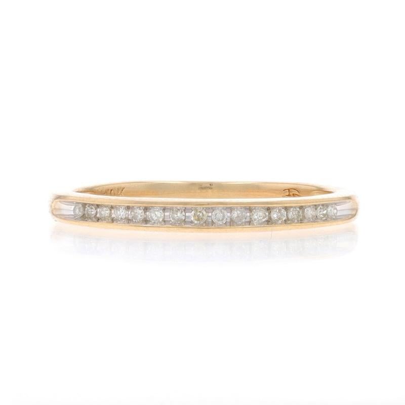Size: 7
Sizing Fee: Up 1 size for $40 or Down 1/2 a size for $40

Metal Content: 10k Yellow Gold & 10k White Gold

Stone Information

Natural Diamonds
Carat(s): .10ctw
Cut: Single
Color: H - I
Clarity: VS1 - VS2

Total Carats: .10ctw

Style: Wedding