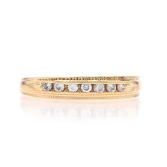 Yellow Gold Diamond Wedding Band - 14k Round .16ctw Milgrain Channel Set Ring