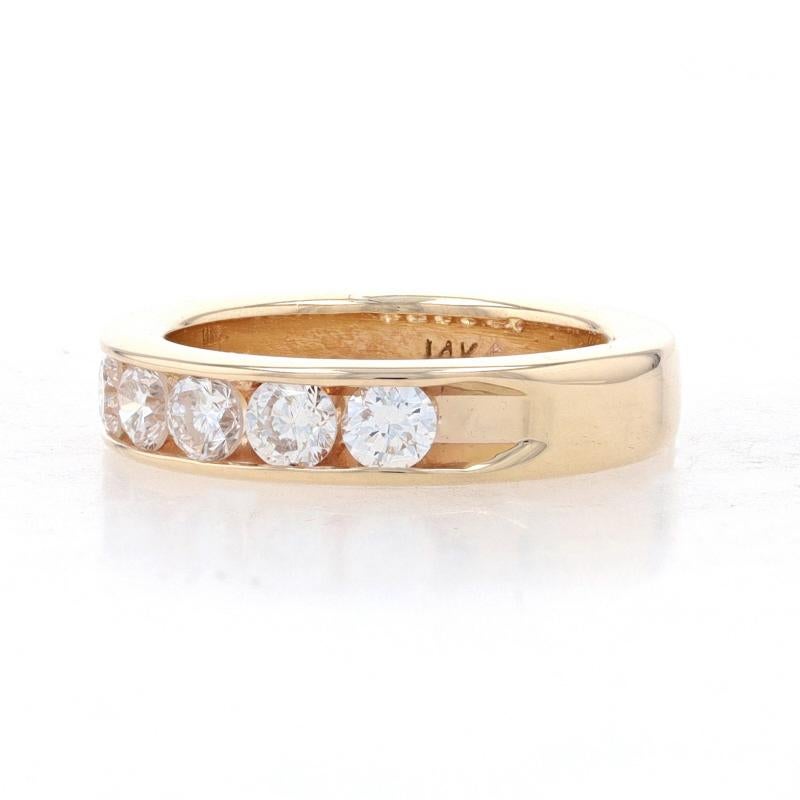 Round Cut Yellow Gold Diamond Wedding Band - 14k Round .72ctw Channel Set Six-Stone Ring For Sale