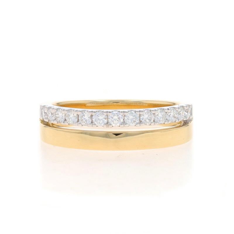 Größe: 6 1/2

Hinweis: Bitte kontaktieren Sie uns für ein Angebot zur Größenänderung

Metallgehalt: 14k Gelbgold & 14k Weißgold

Informationen zu Stein

Natürliche Diamanten
Karat(e): .38ctw
Schliff: Runder Brillant
Farbe: G - H
Klarheit: SI1

Karat