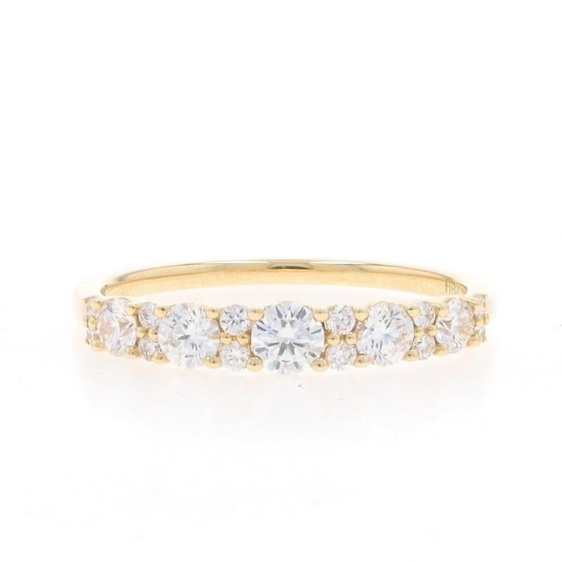 Size: 6 1/2
Sizing Fee: Up 2 sizes for $40 or Down 1 size for $30

Metal Content: 14k Yellow Gold

Stone Information

Natural Diamonds
Carat(s): .59ctw
Cut: Round Brilliant
Color: G
Clarity: VS2 - SI1

Total Carats: .59ctw

Style: Wedding Band with