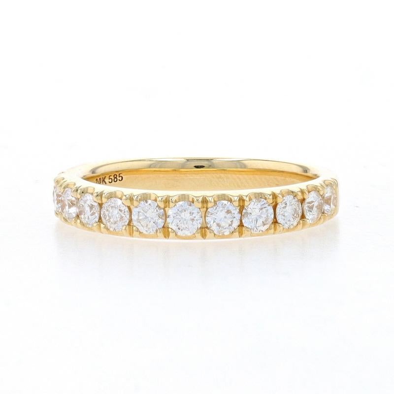 Size: 6 1/2
Sizing Fee: Up 1 size for $60 or Down 2 sizes for $60

Metal Content: 14k Yellow Gold

Stone Information

Natural Diamonds
Carat(s): .85ctw
Cut: Round Brilliant
Color: G
Clarity: VS2 - SI1

Total Carats: .85ctw

Style: Wedding Band with