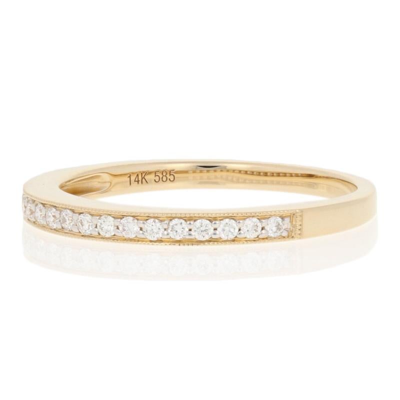 For Sale:  Yellow Gold Diamond Wedding Band, 14k Round Brilliant Cut .15ctw Milgrain Ring 3