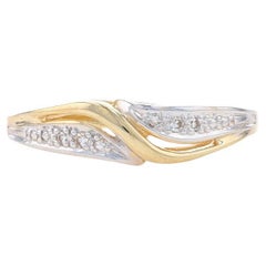 Yellow Gold Diamond Wedding Band - 14k Single Cut Crossover Bypass Ring