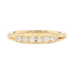 Vintage Yellow Gold Diamond Wedding Band -18k Round Cut .15ctw Stackable Scrollwork Ring