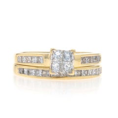 Yellow Gold Diamond Wedding Set - 10k Princess 1.00ctw