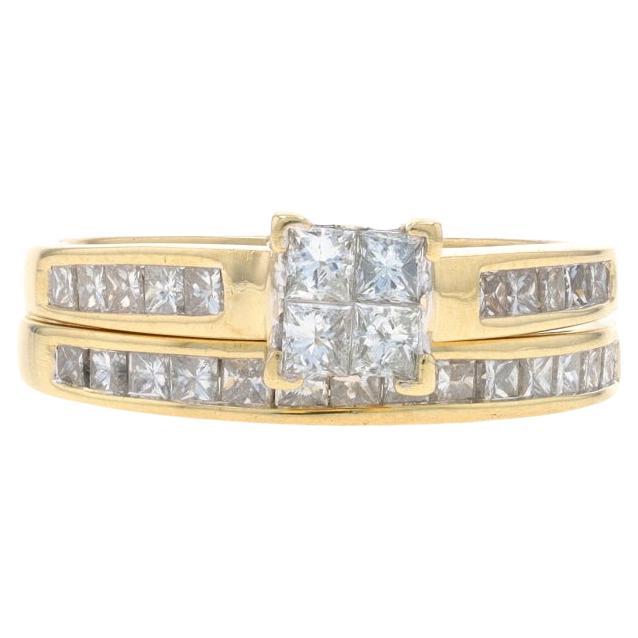 Yellow Gold Diamond Wedding Set - 10k Princess 1.00ctw