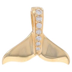 Ciondolo con diamante in oro giallo a forma di coda di balena -14k Brilliante rotondo Vita da spiaggia mare