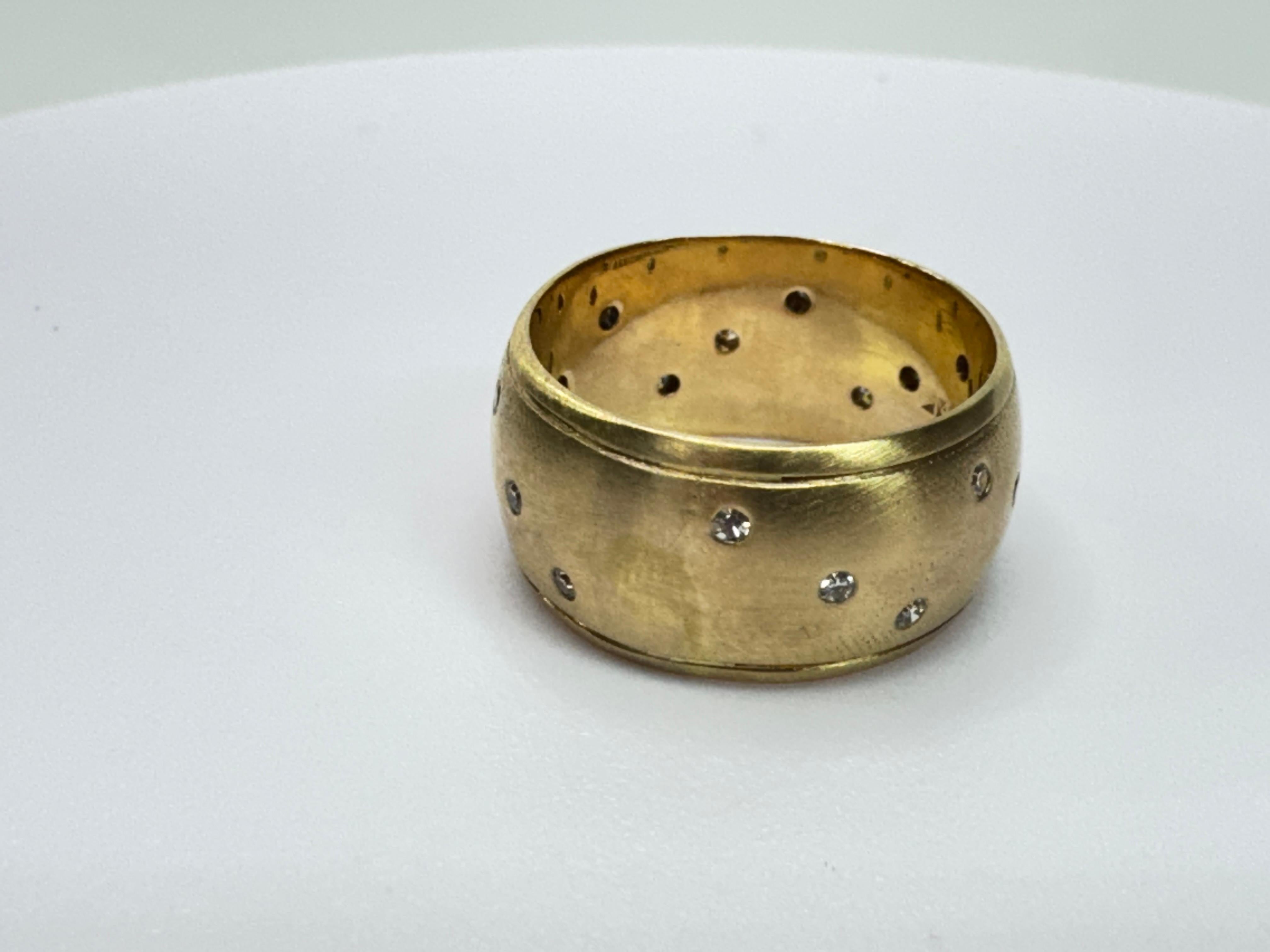Retro Yellow Gold Diamond Wide Band Ring For Sale