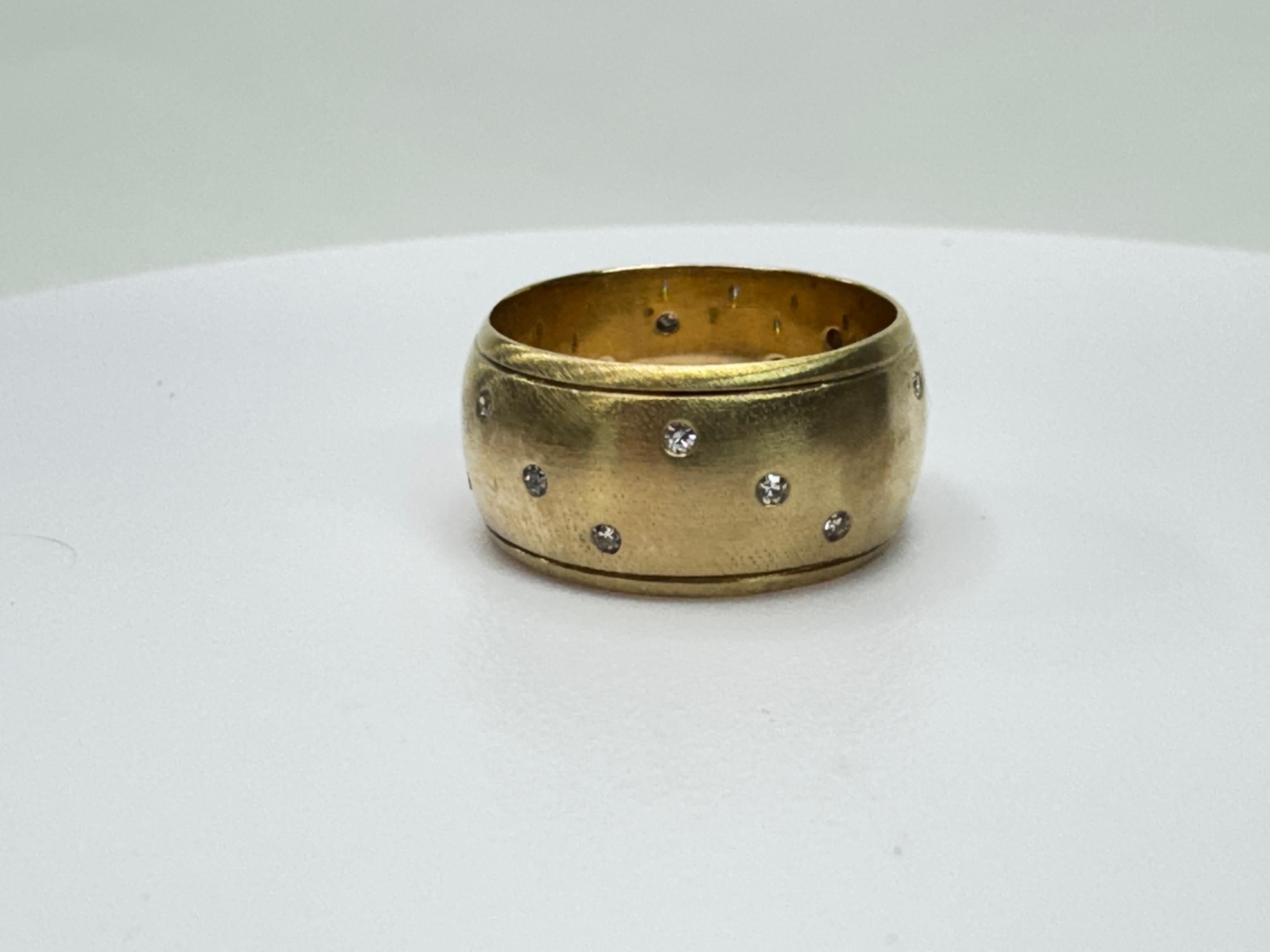 Round Cut Yellow Gold Diamond Wide Band Ring For Sale