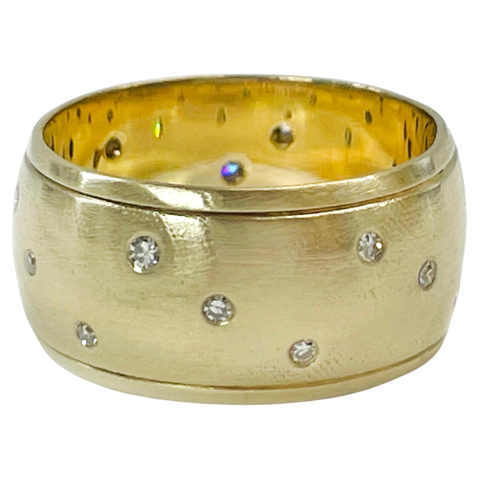 Yellow Gold Diamond Wide Band Ring For Sale
