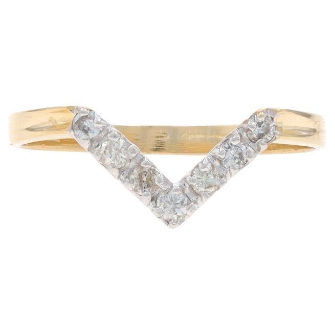 Yellow Gold Diamond Wishbone Ring - 14k Round Brilliant .17ctw Enhancer Guard For Sale