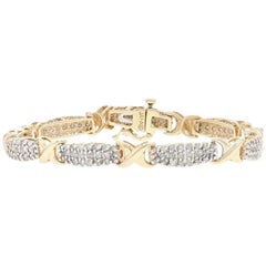Yellow Gold Diamond X Cluster Link Bracelet, 10 Karat Single Cut 2.00 Carat