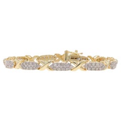Yellow Gold Diamond X Cluster Link Bracelet 7" - 10k Round Brilliant 2.50ctw