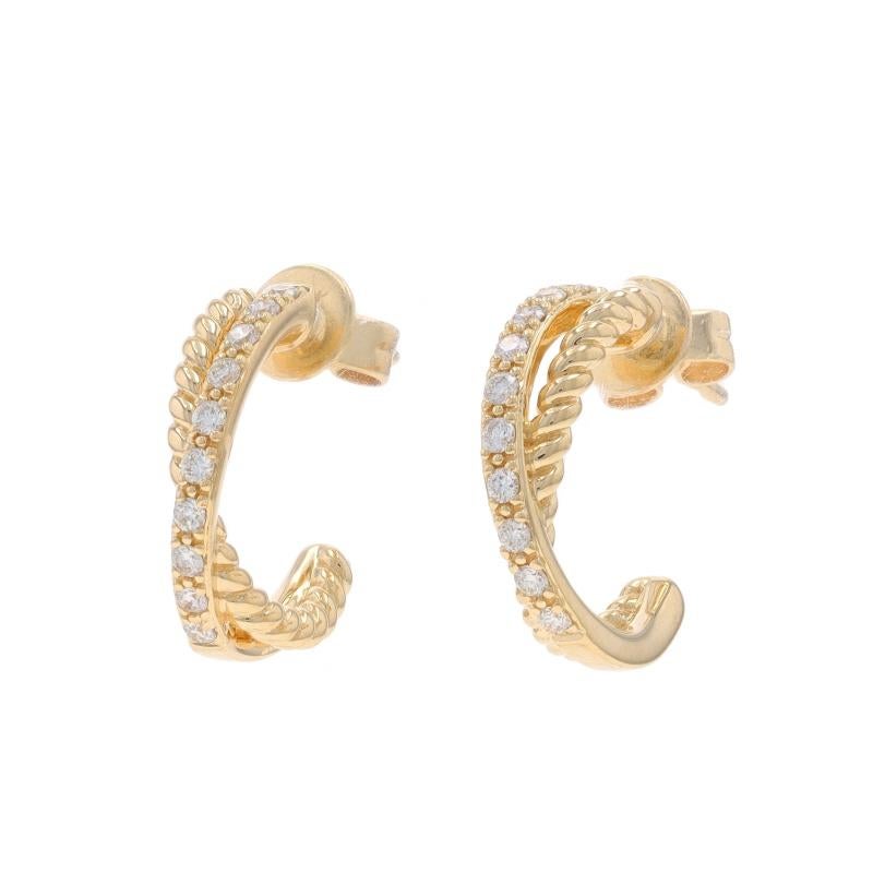 Yellow Gold Diamond X Half-Hoop Earrings 14k Round Brilliant .22ctw Pierced Neuf - En vente à Greensboro, NC