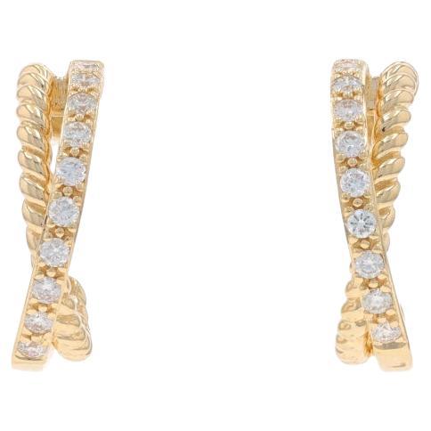 Yellow Gold Diamond X Half-Hoop Earrings 14k Round Brilliant .22ctw Pierced