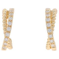Yellow Gold Diamond X Half-Hoop Earrings 14k Round Brilliant .22ctw Pierced