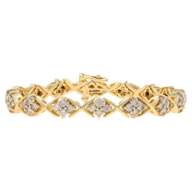 Oro Amarillo Diamante X Link Pulsera 7" 14k Redondo Brillante 3.18ctw Quatrefoil en venta