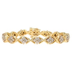 Oro Amarillo Diamante X Link Pulsera 7" 14k Redondo Brillante 3.18ctw Quatrefoil