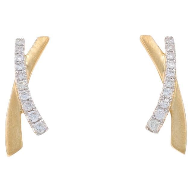 Yellow Gold Diamond X Stud Earrings - 14k Round Brilliant .10ctw Pierced
