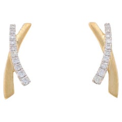 Yellow Gold Diamond X Stud Earrings - 14k Round Brilliant .10ctw Pierced