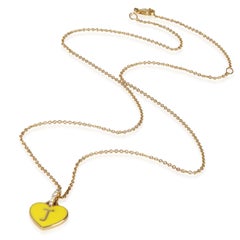 Yellow Gold Diamond Yellow Enamel Heart With Initial J Pendant