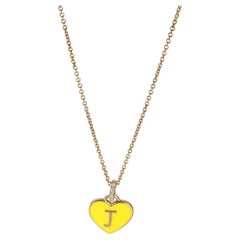 Yellow Gold Diamond Yellow Enamel Heart With Initial J Pendant