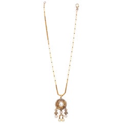 Yellow Gold Diamonds and Pearls Necklace