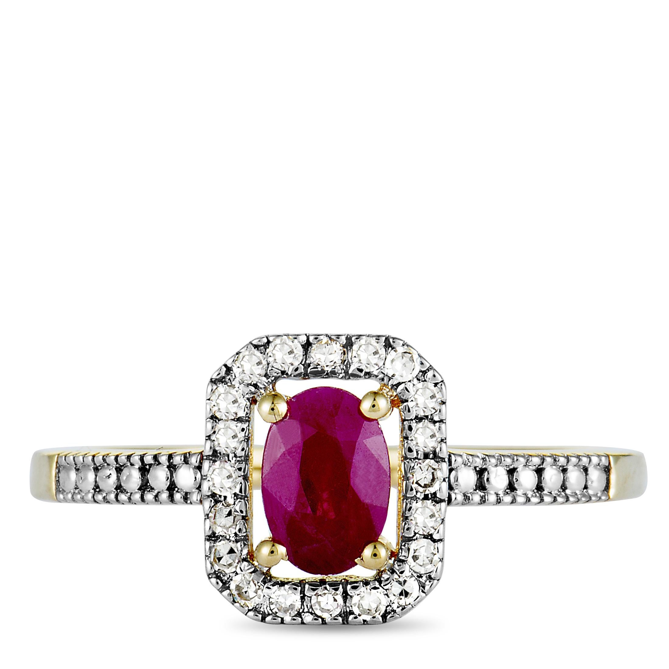 Yellow Gold Diamonds and Ruby Small Rectangle Ring 1