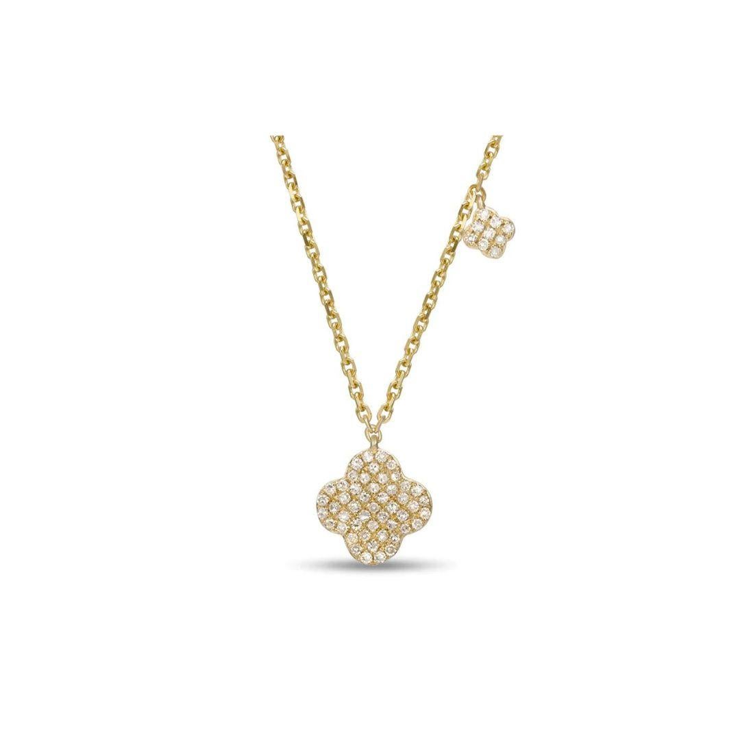 Elegant flower pendant in 14k yellow gold. Perfect for casual wear and a night out. Pendant contains fifty eight round white diamonds, H-I color, SI clarity, 0.18 ctw. Adjustable length 16-18 inches.